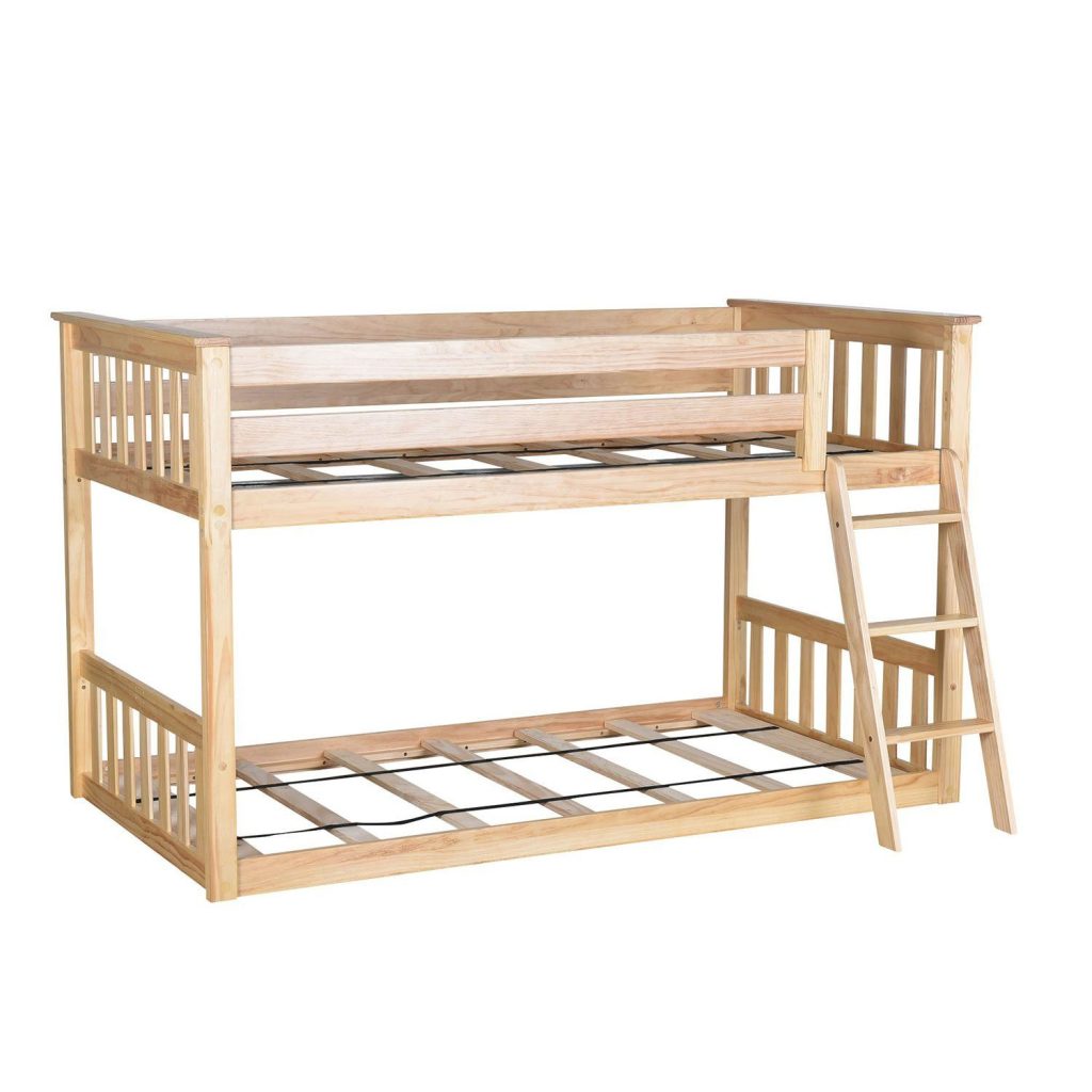 Max And Lily Solid Wood Twin Over Twin Low Bunk Bed In Natural Finish