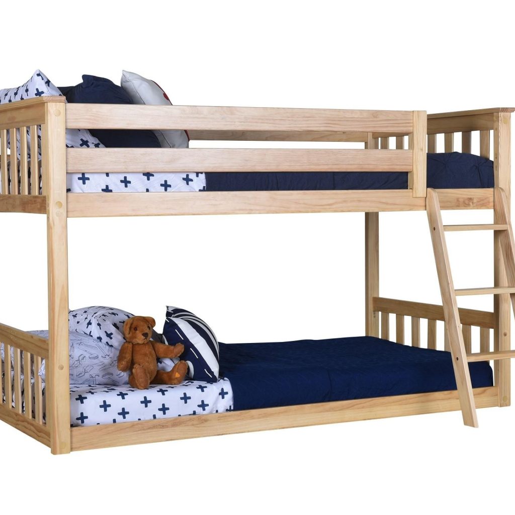MAX AND LILY SOLID WOOD TWIN OVER TWIN LOW BUNK BED IN NATURAL FINISH