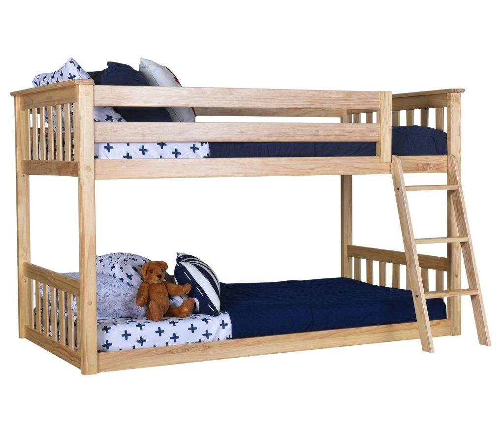 Max And Lily Solid Wood Twin Over Twin Low Bunk Bed In Natural Finish