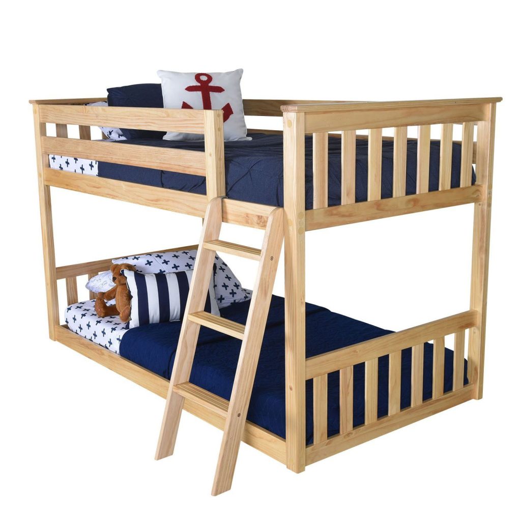 Max And Lily Solid Wood Twin Over Twin Low Bunk Bed In Natural Finish