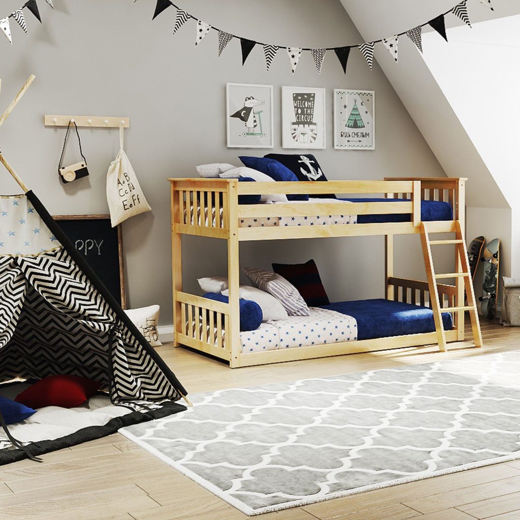 Max And Lily Solid Wood Twin Over Twin Low Bunk Bed In Natural Finish