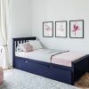 SOLID WOOD TWIN SIZE  PLATFORM BED IN BLUE FINISH WITH TRUNDLE BED