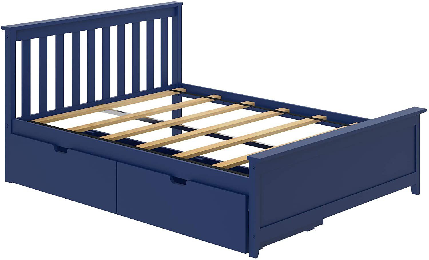 SOLID WOOD FULL SIZE PLATFORM BED IN BLUE FINISH WITH STORAGE