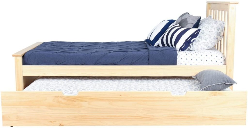 SOLID WOOD TWIN SIZE  PLATFORM BED IN NATURAL FINISH WITH TRUNDLE BED