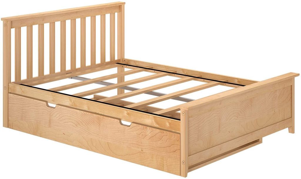 SOLID WOOD FULL SIZE PLATFORM BED IN NATURAL FINISH WITH TRUNDLE BED