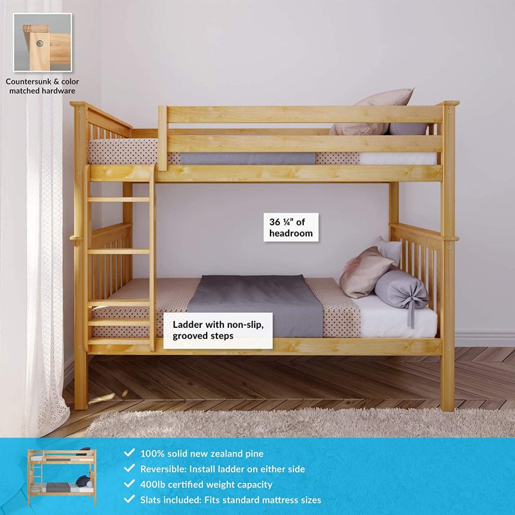 SOLID WOOD TWIN OVER TWIN BUNK BED IN NATURAL FINISH