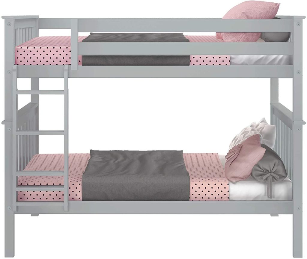 SOLID WOOD TWIN OVER TWIN BUNK BED IN GREY FINISH