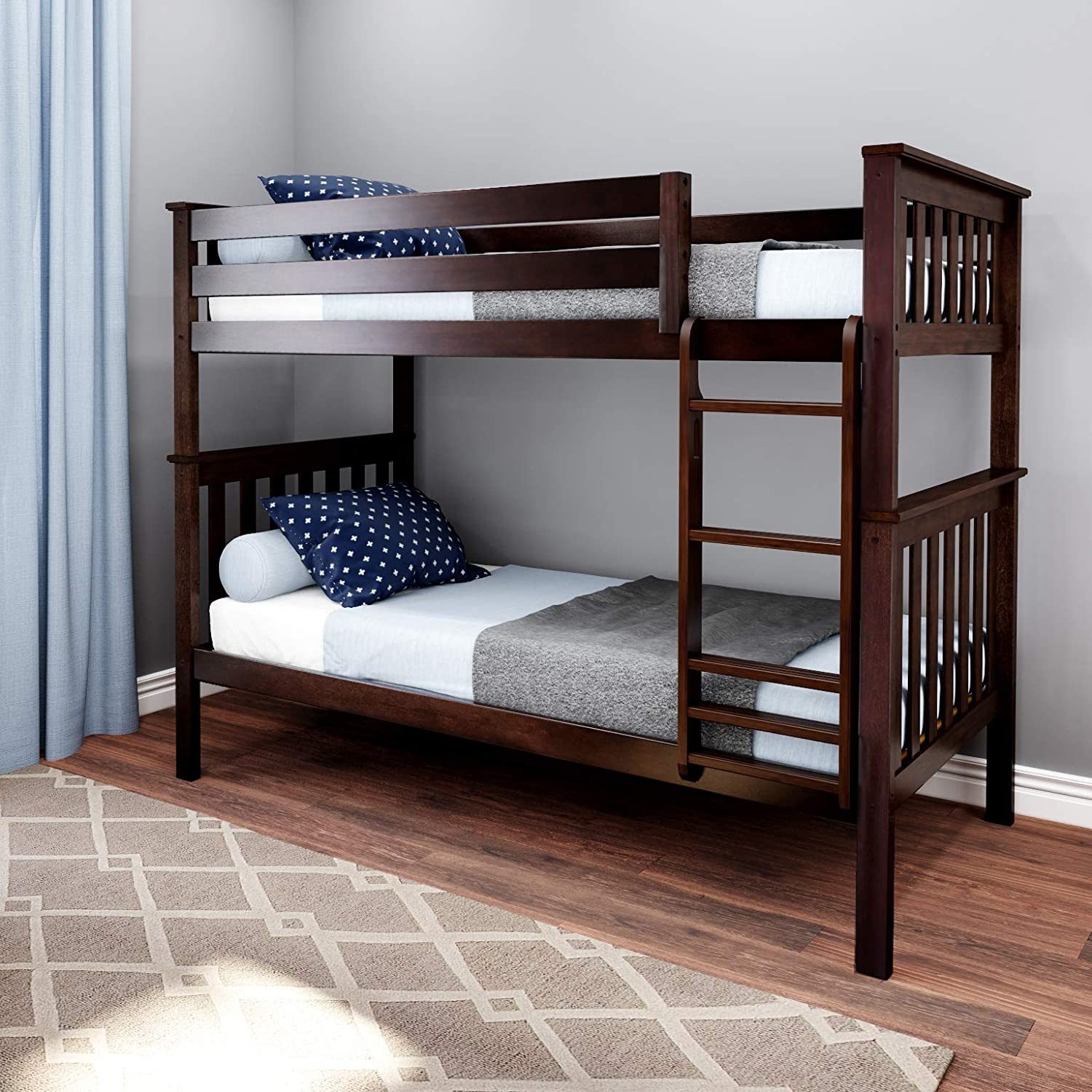 SOLID WOOD TWIN OVER TWIN BUNK BED IN ESPRESSO FINISH