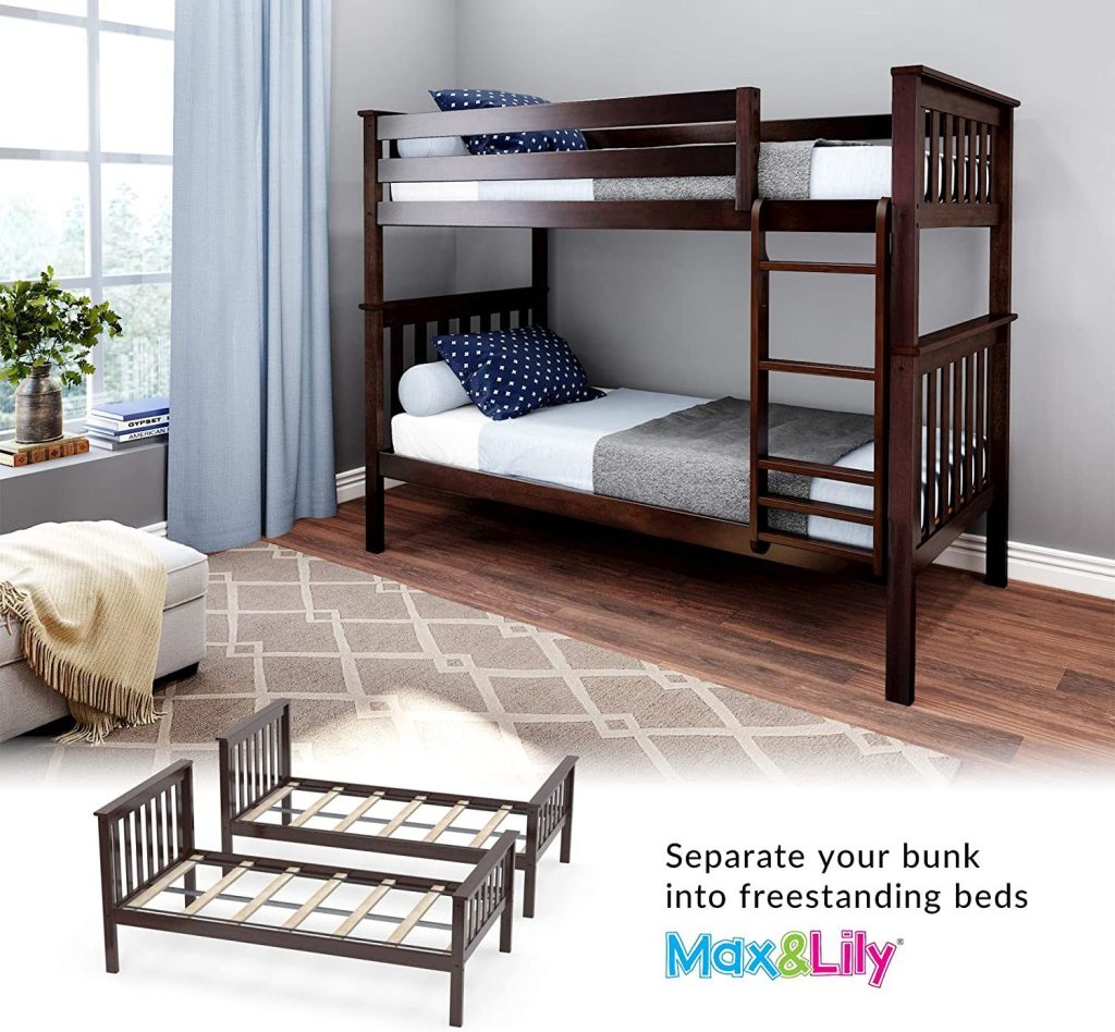 SOLID WOOD TWIN OVER TWIN BUNK BED IN ESPRESSO WITH TRUNDLE BED