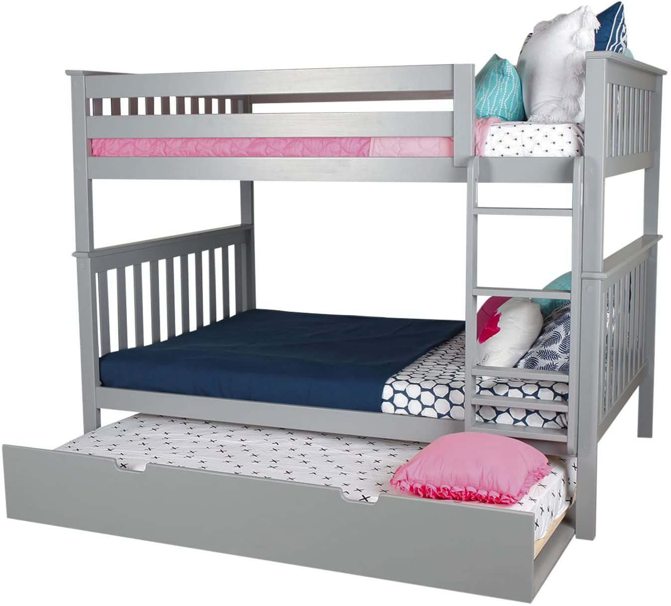 SOLID WOOD TWIN OVER TWIN BUNK BED IN GIRL WITH TRUNDLE BED