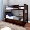 SOLID WOOD TWIN OVER TWIN BUNK BED IN ESPRESSO WITH STORAGE