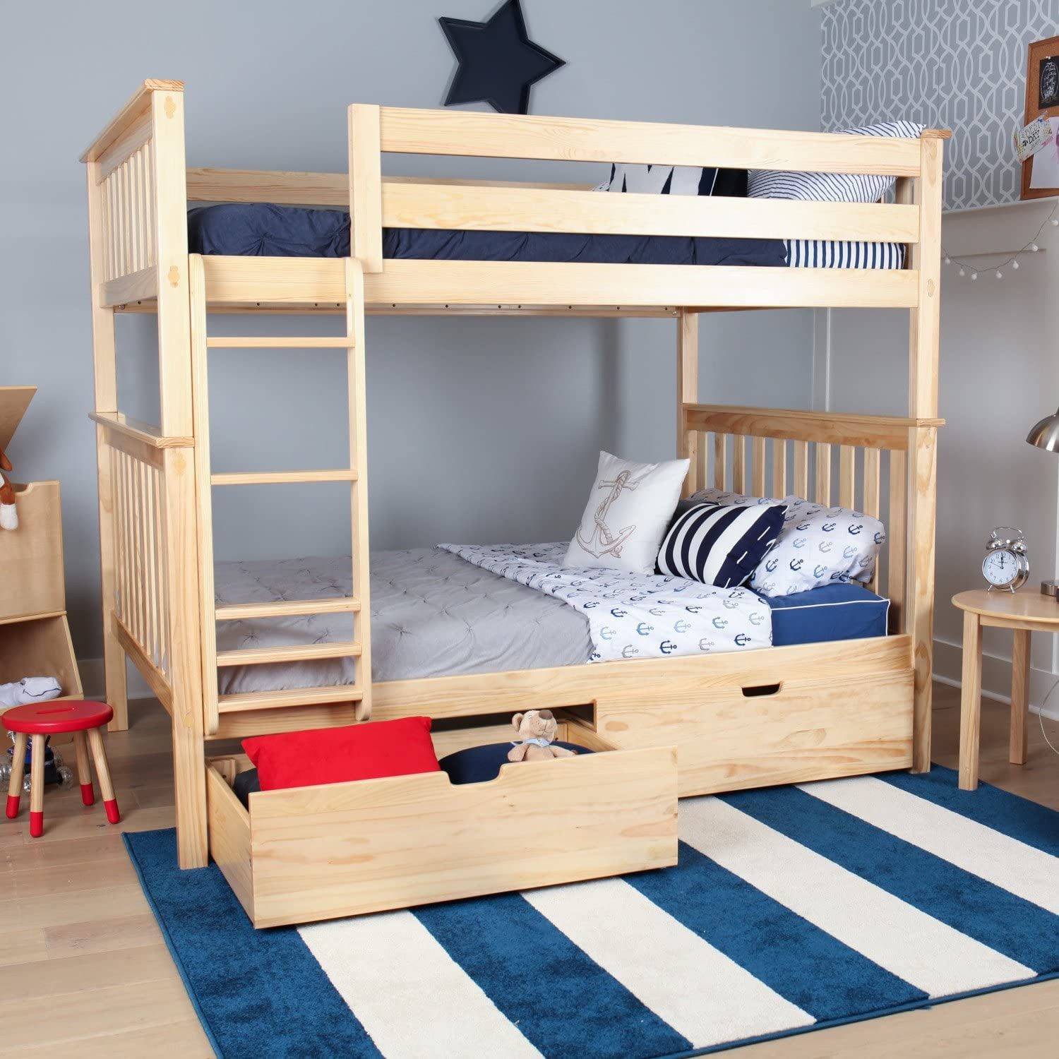 SOLID WOOD FULL OVER FULL BUNK BED IN NATURAL WITH STORAGE
