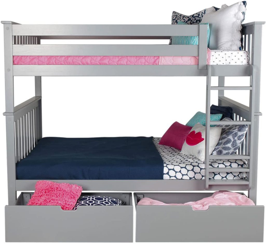 SOLID WOOD FULL OVER FULL BUNK BED IN GREY WITH STORAGE