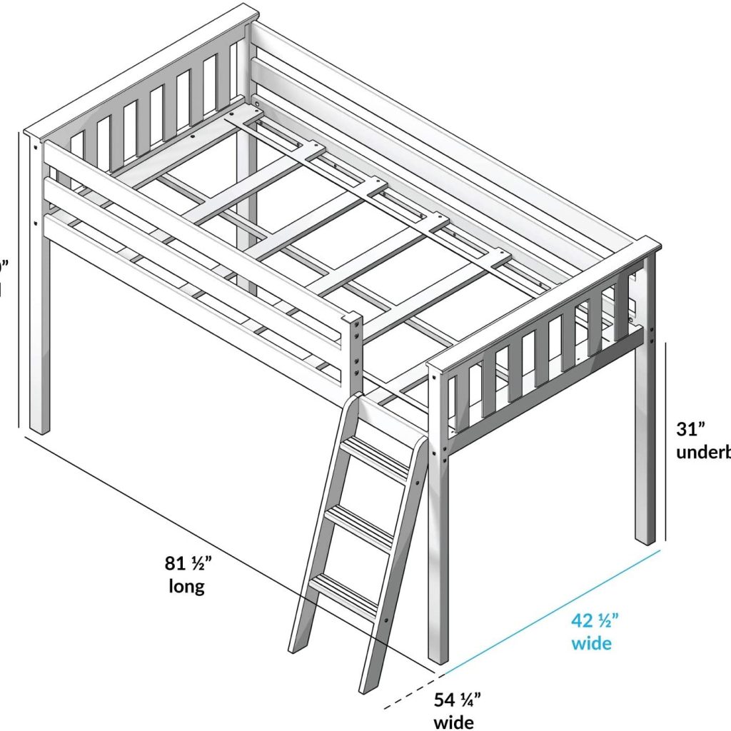 Max & Lily Solid Wood Twin-Size Low Loft Bed, White