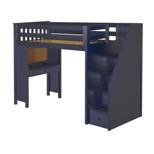 BRIGHTON BLUE / TWIN LOFT BED WITH STAIRS & DESK