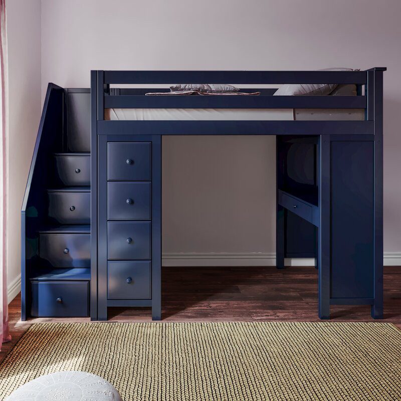CHESTER 3 / TWIN LOFT BED WITH STAIRS, DESK & STORAGE BLUE