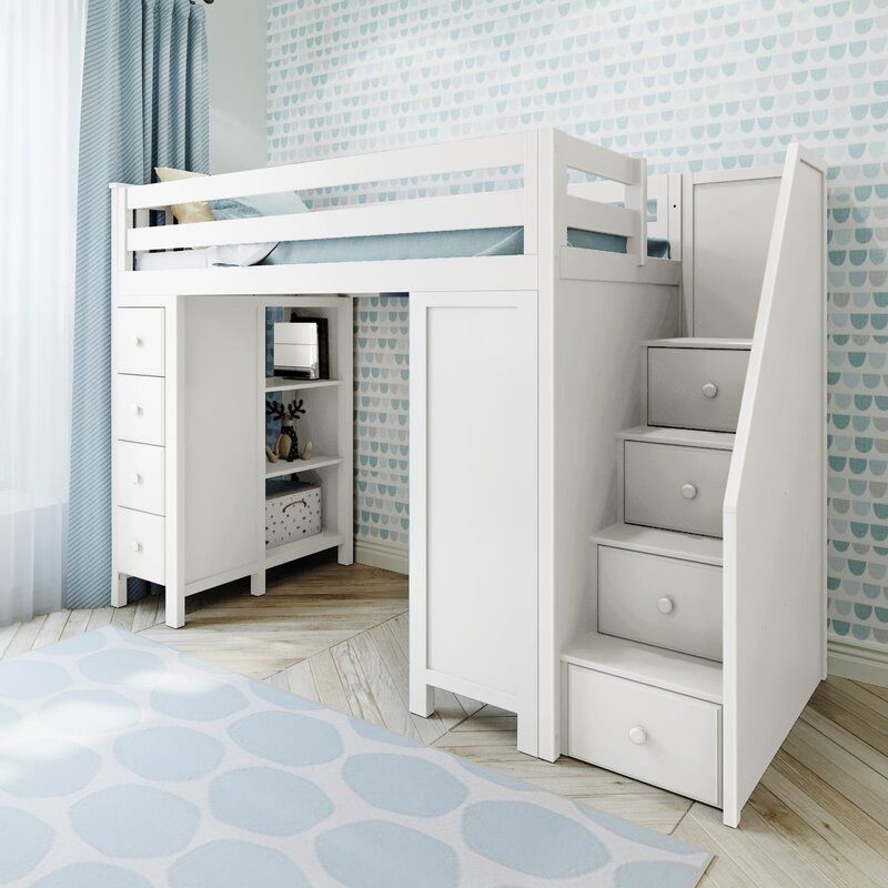 CHESTER 3 / TWIN LOFT BED WITH STAIRS, DESK & STORAGE WHITE