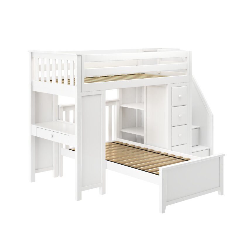 CHESTER 4 / TWIN OVER TWIN LOFT BED WITH STAIRS, DESK & STORAGE NATURAL