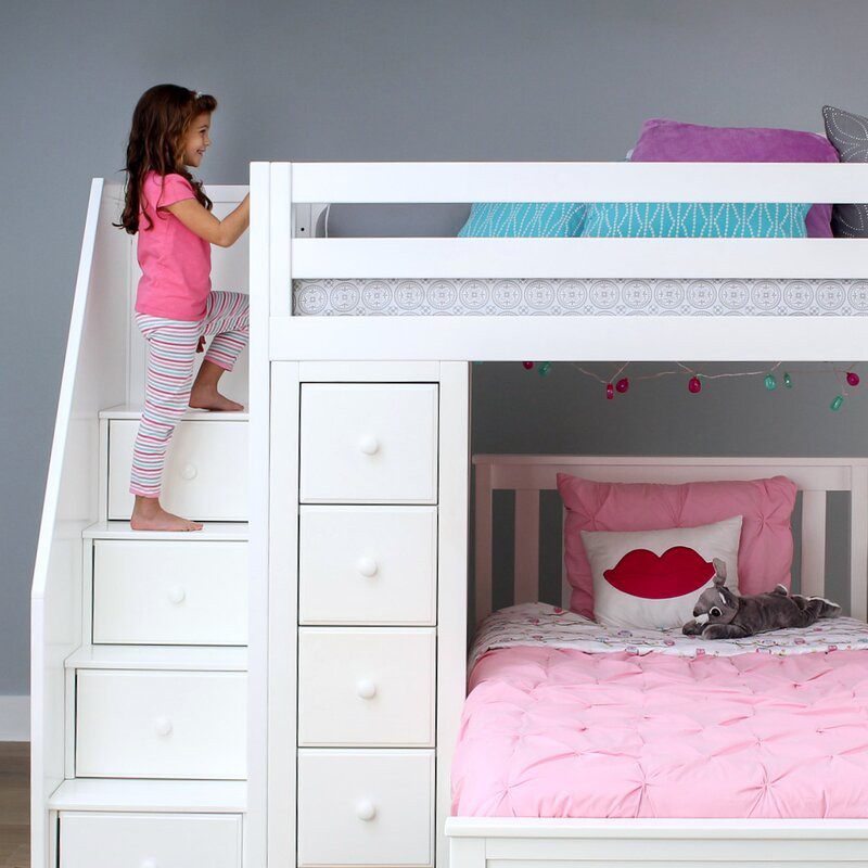 CHESTER 4 / TWIN OVER TWIN LOFT BED WITH STAIRS, DESK & STORAGE NATURAL