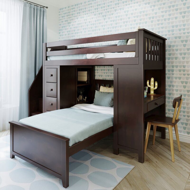 CHESTER 4 / TWIN OVER TWIN LOFT BED WITH STAIRS, DESK & STORAGE BLUE