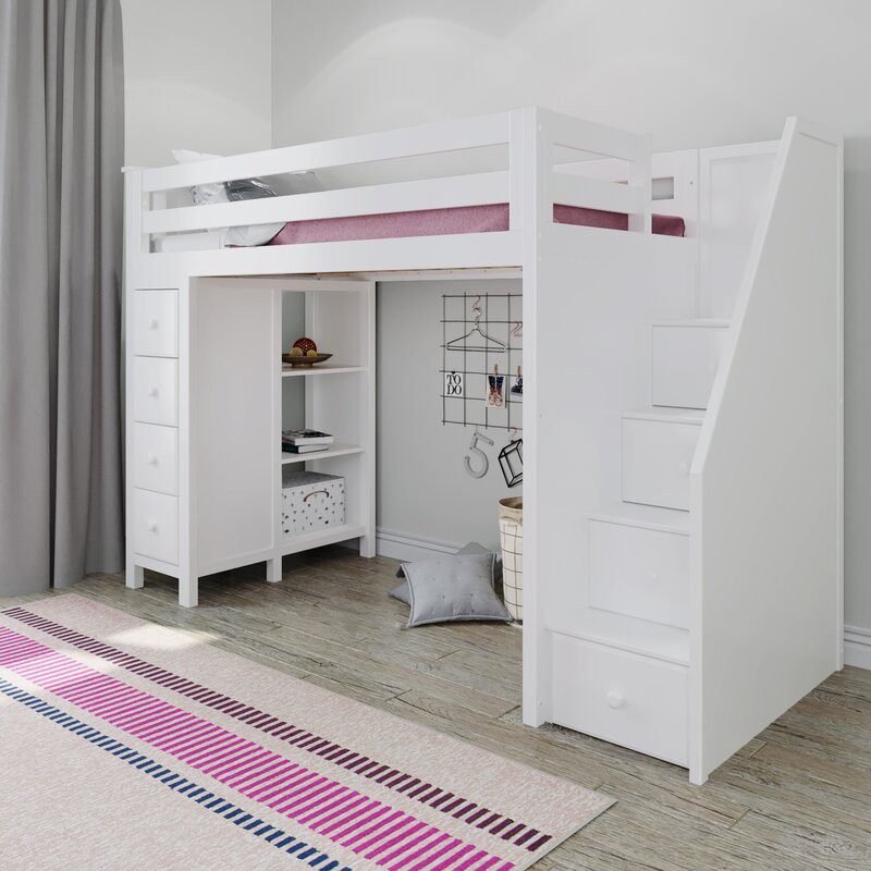 OXFORD WHITE / TWIN LOFT BED WITH STAIRS & STORAGE