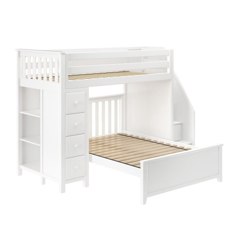 OXFORD 1 WHITE / TWIN LOFT BUNK BED WITH STAIRS & STORAGE