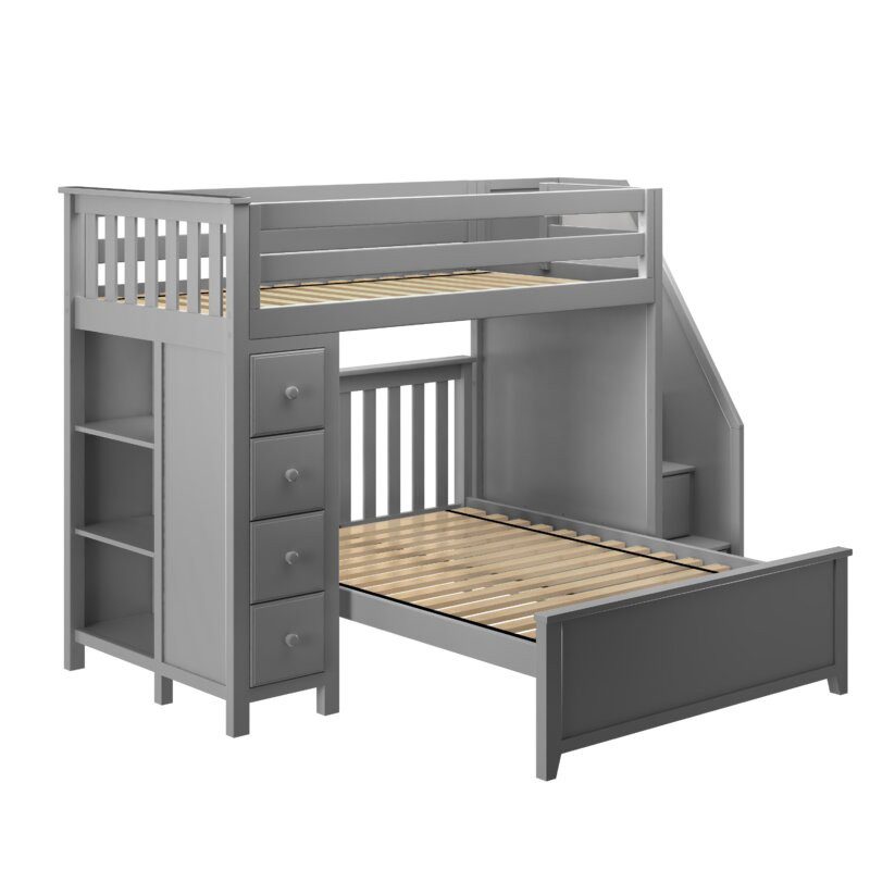 OXFORD 1 GREY / TWIN LOFT BUNK BED WITH STAIRS & STORAGE
