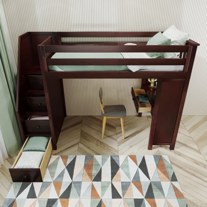 BRIGHTON ESPRESSO / TWIN LOFT BED WITH STAIRS & DESK