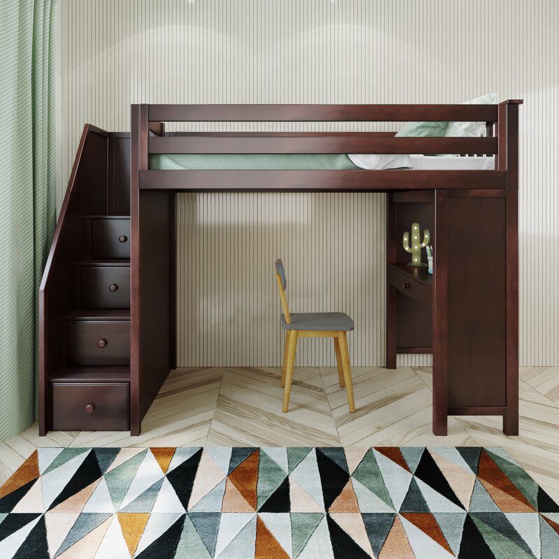 BRIGHTON ESPRESSO / TWIN LOFT BED WITH STAIRS & DESK