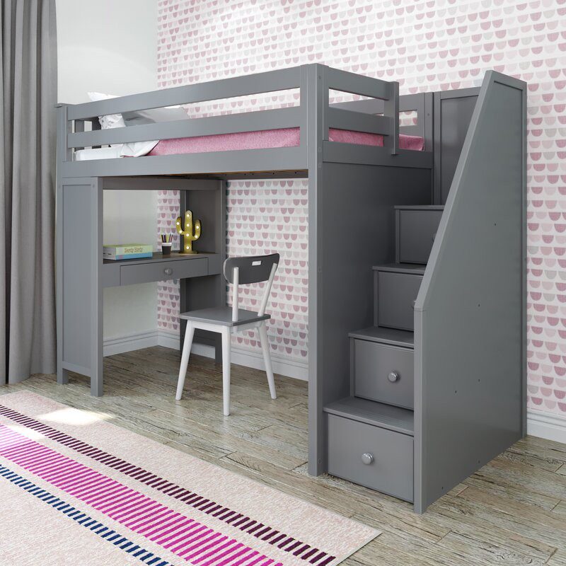 BRIGHTON GREY / TWIN LOFT BED WITH STAIRS & DESK