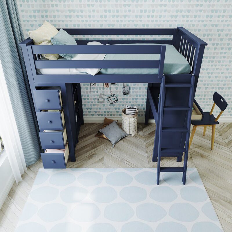 KENSINGTON BLUE / TWIN LOFT BED WITH DESK & STORAGE