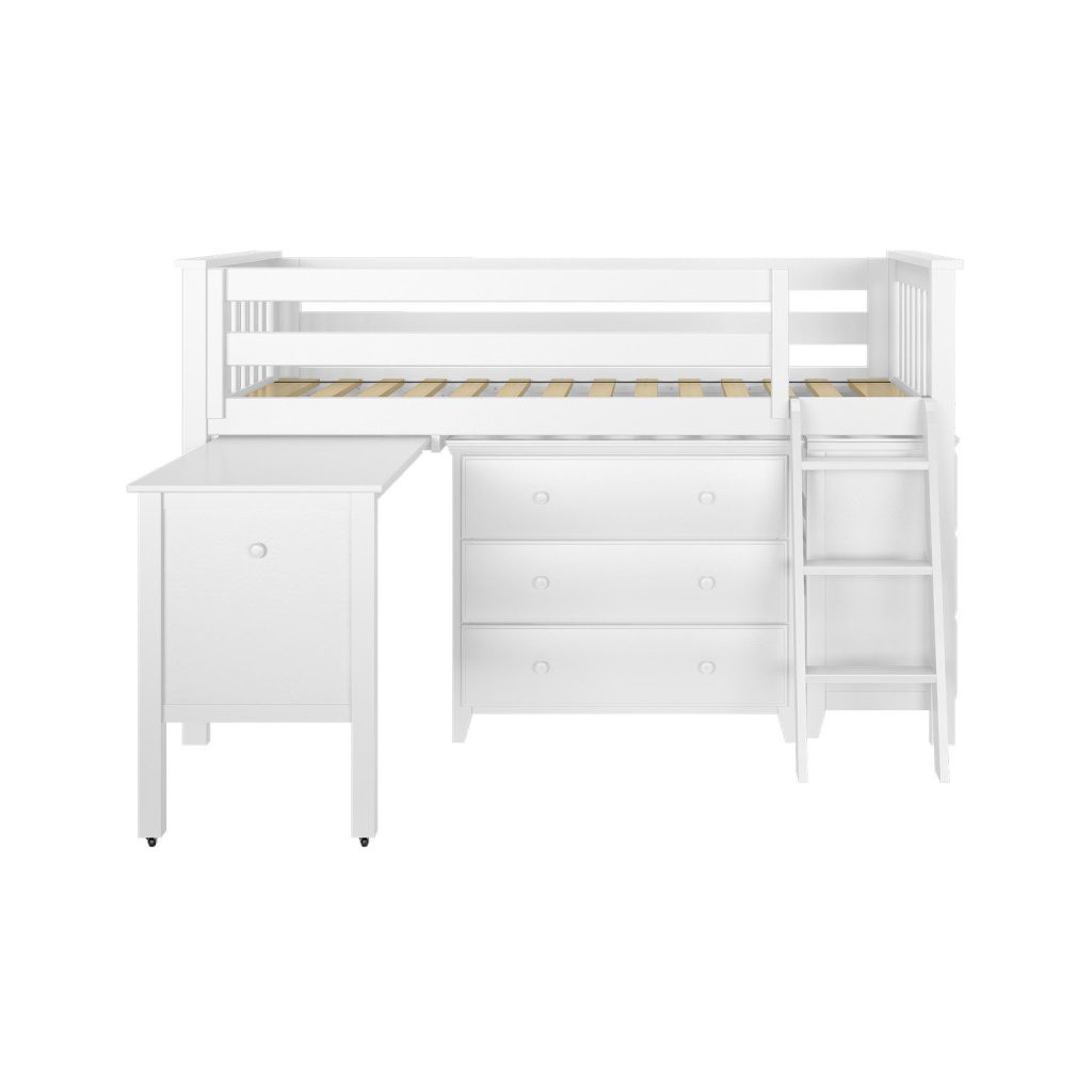WINDSOR 3 WHITE / TWIN LOW LOFT BED WITH 2 DRESSERS & DESK