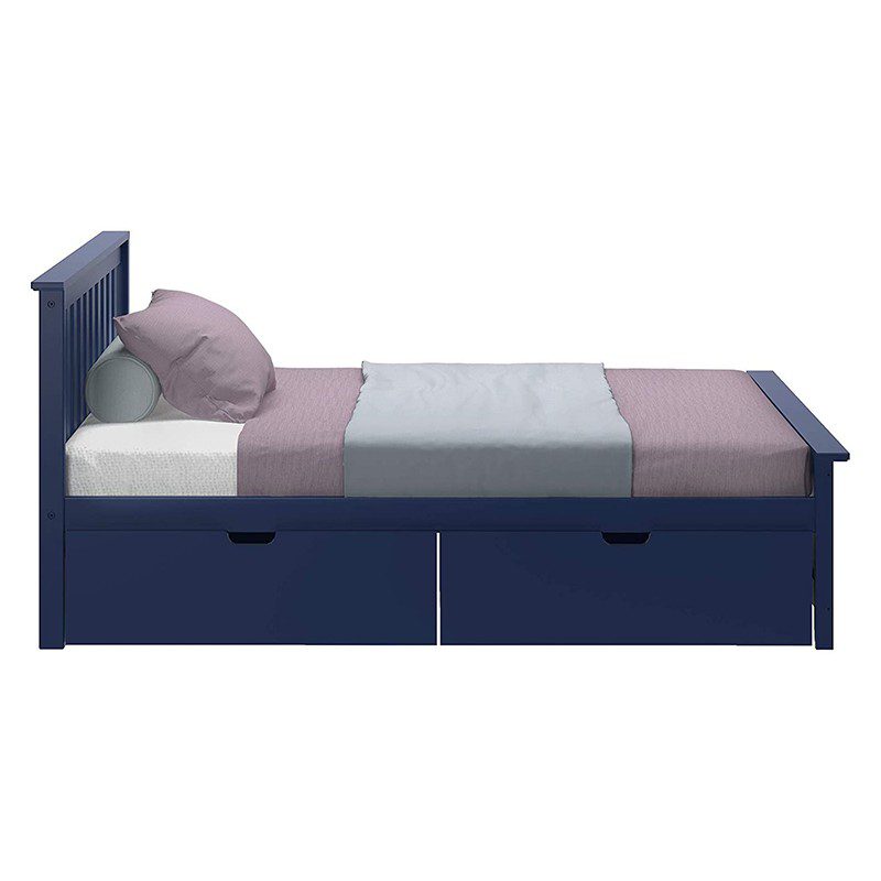 SOLID WOOD TWIN SIZE  PLATFORM BED IN BLUE FINISH WITH STORAGE