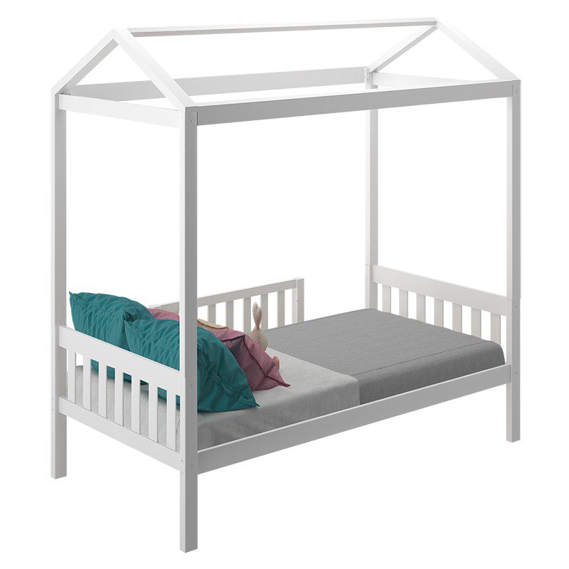 MAX & LILY TWIN SIZE HOUSE BED IN WHITE WITH 2 GUARDRAILS