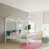 MAX & LILY TWIN SIZE HOUSE BED IN WHITE WITH 2 GUARDRAILS