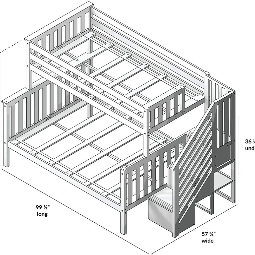 MAX & LILY SOLID WOOD TWIN OVER FULL BUNK BED WITH STAIRCASE IN WHITE FINISH