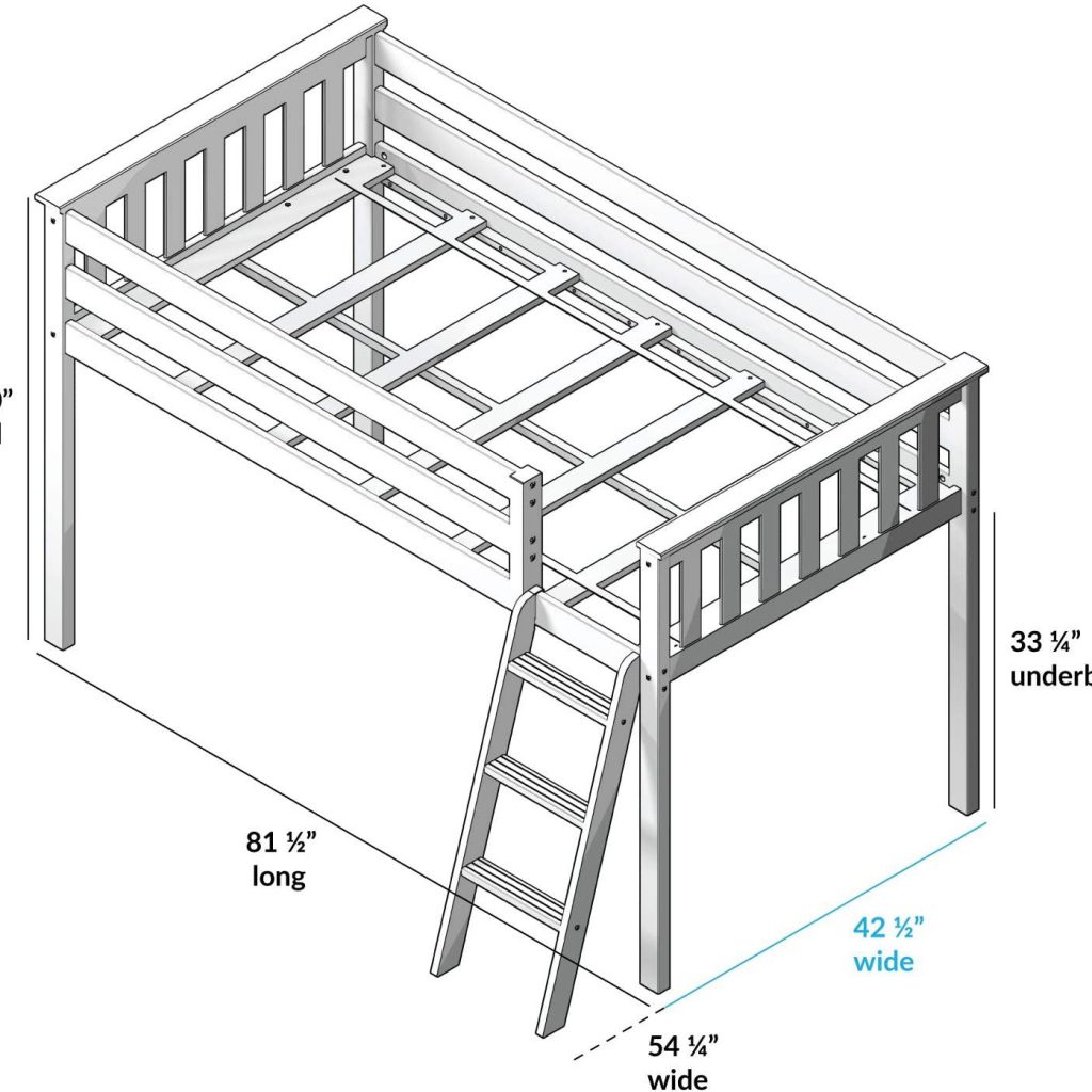 MAX & LILY SOLID WOOD LOW LOFT BED WITH LADDER IN GREY FINISH