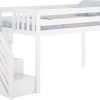 MAX & LILY SOLID WOOD LOW LOFT BED WITH STAIRCASE IN WHITE FINISH