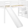 MAX & LILY SOLID WOOD LOW LOFT BED WITH STAIRCASE / SLIDE IN WHITE FINISH