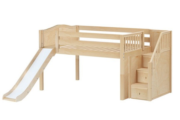 KAPOW /FULL SIZE  LOW LOFT BED WITH STAIRS & SLIDE
