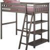 MAX & LILY SOLID WOOD TWIN SIZE HIGH LOFT BED WITH BOOKCASE IN CLAY FINISH