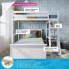 MAX & LILY SOLID WOOD TWIN OVER TWIN L SHAPE BUNK BED WITH BOOKCASE IN WHITE FINISH