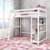 MAX & LILY SOLID WOOD FULL SIZE HIGH LOFT BED WITH BOOKCASE IN WHITE FINISH