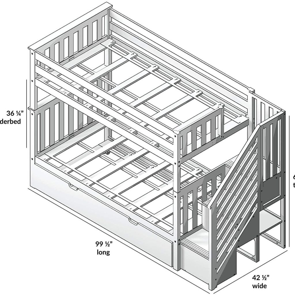 MAX & LILY SOLID WOOD TWIN OVER TWIN BUNK BED WITH STAIRCASE IN GREY FINISH