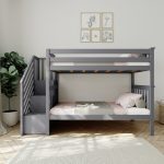MAX & LILY SOLID WOOD TWIN OVER TWIN BUNK BED WITH STAIRCASE IN GREY FINISH