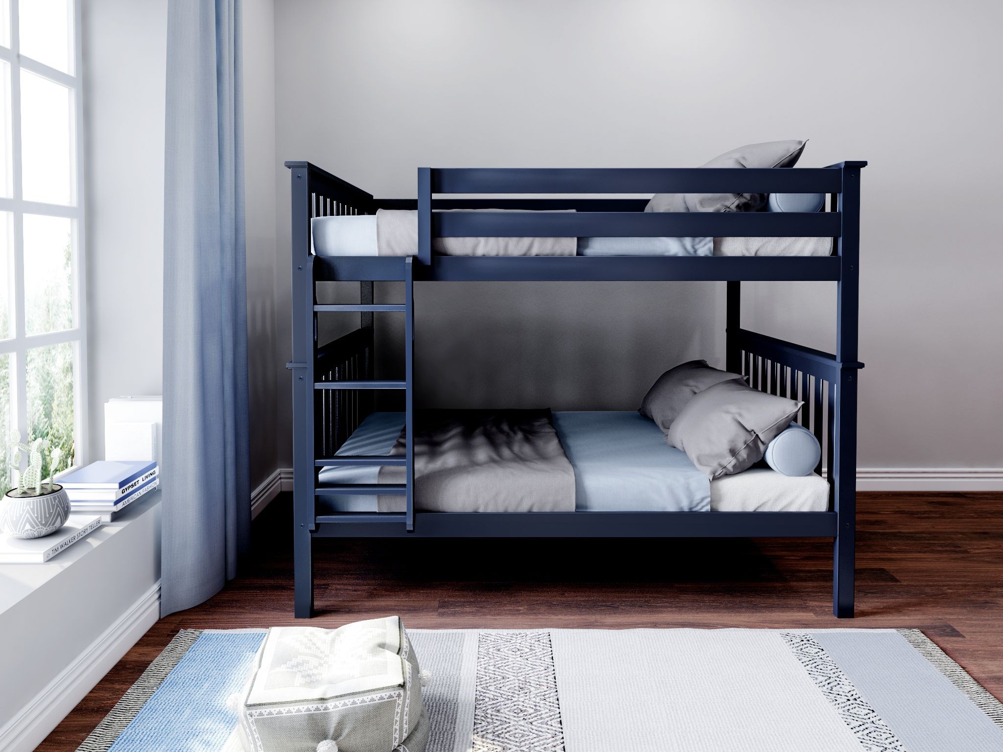 MAX & LILY SOLID WOOD FULL OVER FULL BUNK BED IN BLUE FINISH