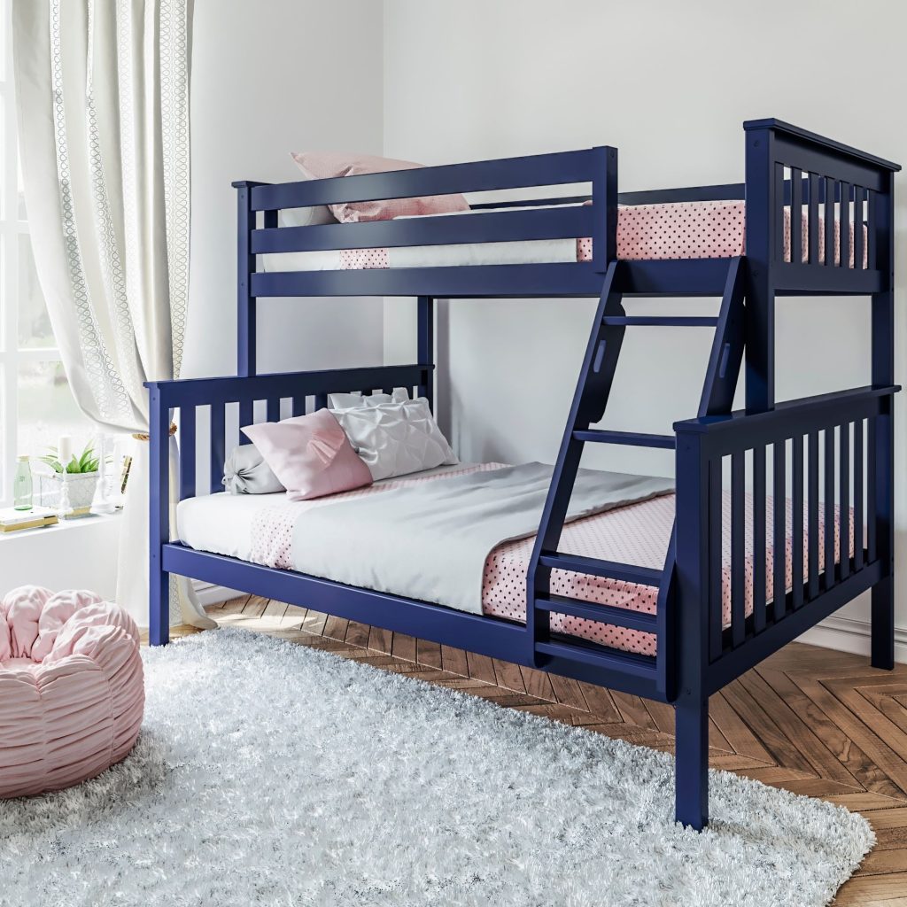 SOLID WOOD TWIN OVER FULL BUNK BED IN BLUE FINISH