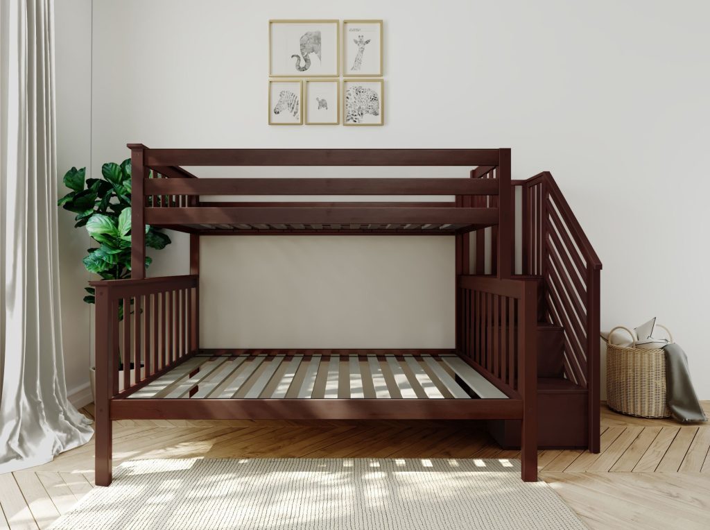 MAX & LILY SOLID WOOD TWIN OVER FULL BUNK BED WITH STAIRCASE IN ESPRESSO FINISH
