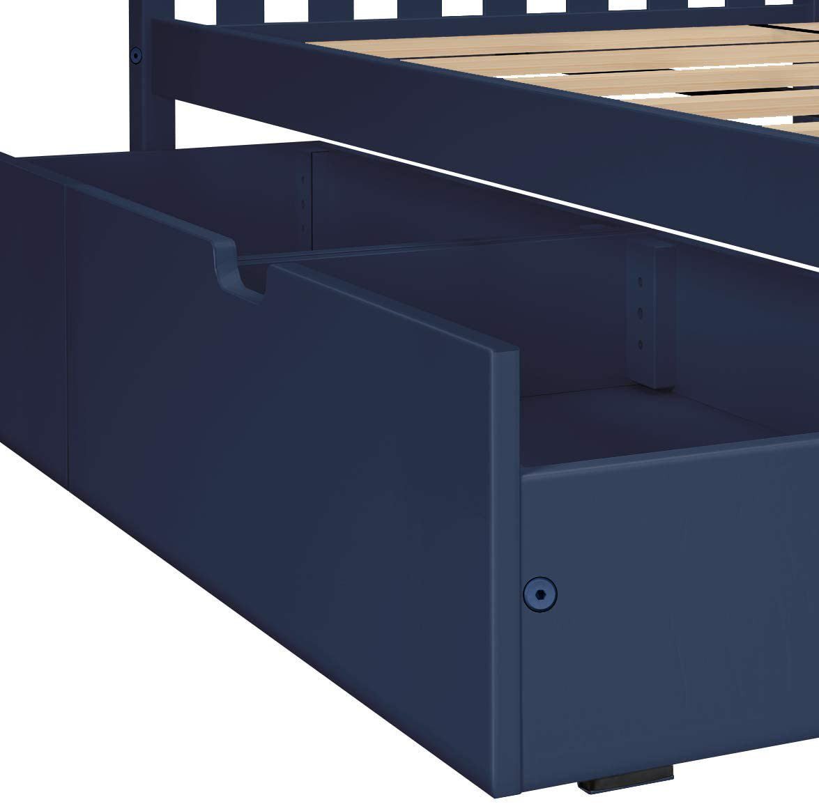 MAX & LILY SOLID WOOD TWIN OVER FULL BUNK BED IN BLUE WITH STORAGE