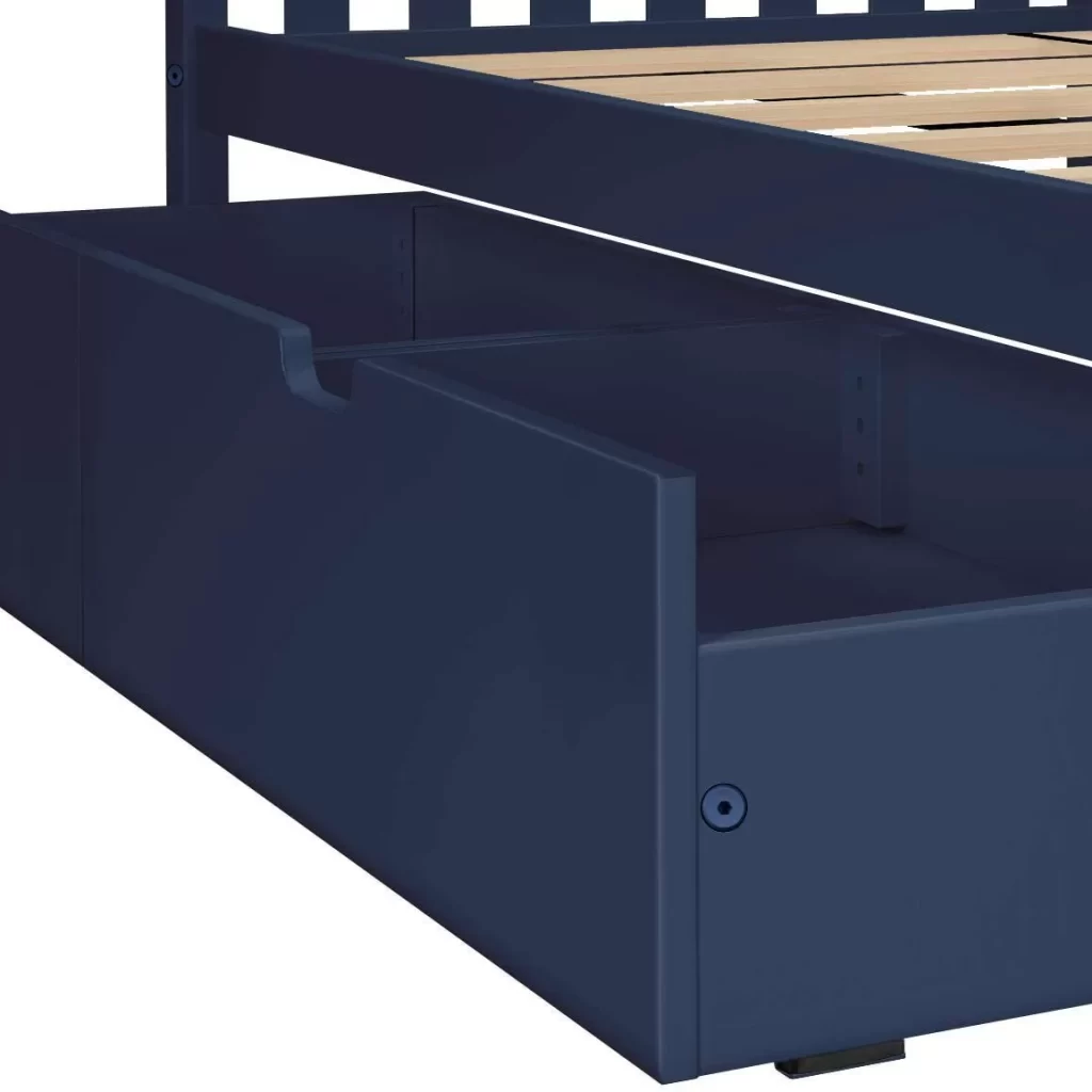 MAX & LILY SOLID WOOD TWIN OVER TWIN BUNK BED IN BLUE WITH STORAGE